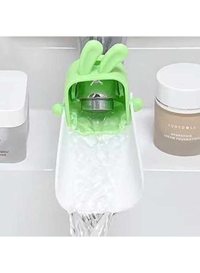 4 قطع من موسعات صنابير الأطفال على شكل أرنب كرتوني لطيف على شكل حرف U، موسع صنبور الحمام والمطبخ المقاوم للرذاذ (وردي/برتقالي/أصفر/أخضر) - Image 2